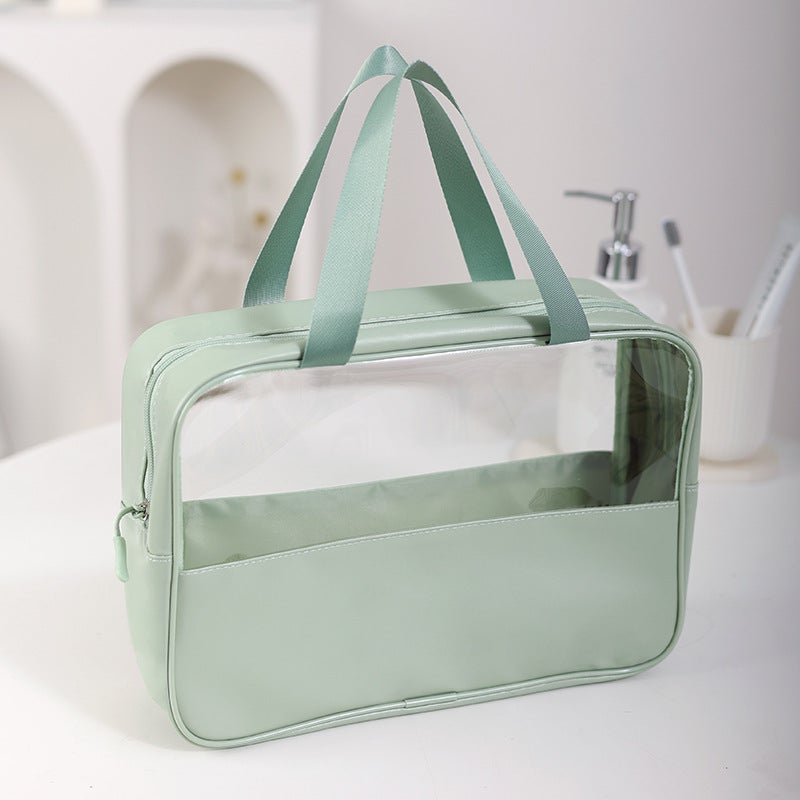 New transparent stitching pvc storage bag portable pu bath bag cosmetic bag portable waterproof large capacity wash bag - Image 1