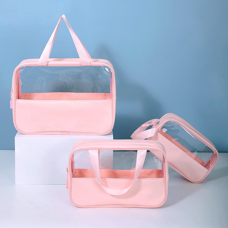 New transparent stitching pvc storage bag portable pu bath bag cosmetic bag portable waterproof large capacity wash bag - Image 5