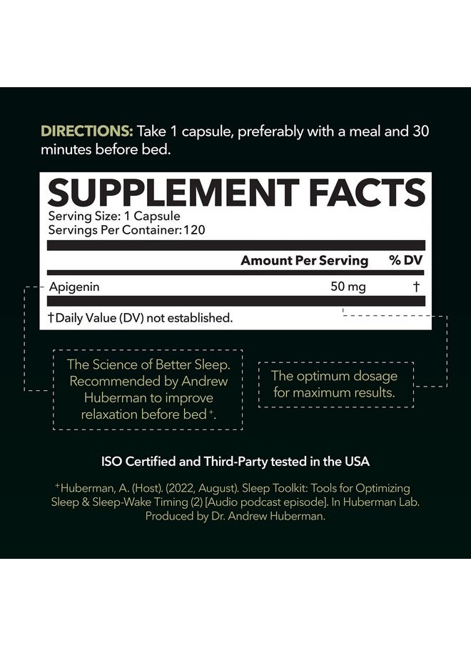 Havasu Nutrition - Apigenin 50Mg Supplement For Sleep Cognition  Natural Prostate Support For Men  Andrew Huberman Sleep Cocktail Supplement For Relaxation  Sleep Support  Nongmo Apigenin Mood Supplements - Image 1