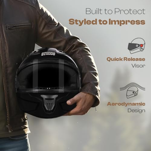 Studds Raider Super Isi Certified Full Face Helmet for Motorcycling with Spoiler&Clear Visor (Black-L) - Image 3