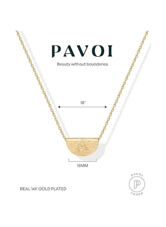 PAVOI - 14K Gold Plated Engraved Coin Pendant Necklaces for Women | Byzantine Coin Pendants | Bohemian Necklace - Image 1