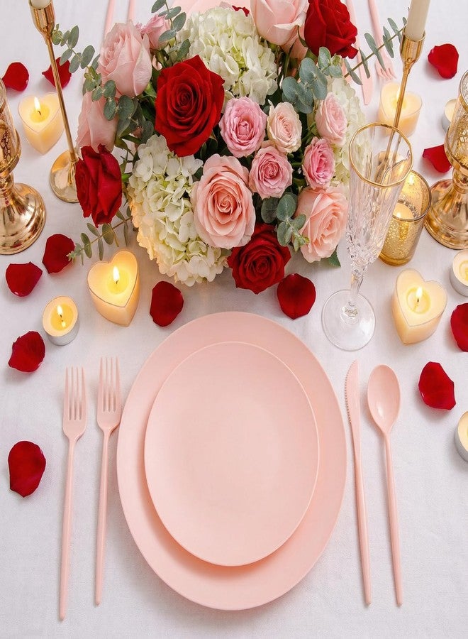 ejonirinjonir EI 150pcs Pink Plastic Plates Pink Disposable Heavy Duty Plastic Plates for Party Dinnerware Set Pink Plastic Silverware for Party Wedding Afternoon Tea,Spring,Mother's Day,Valentine's Day,Easter - Image 4
