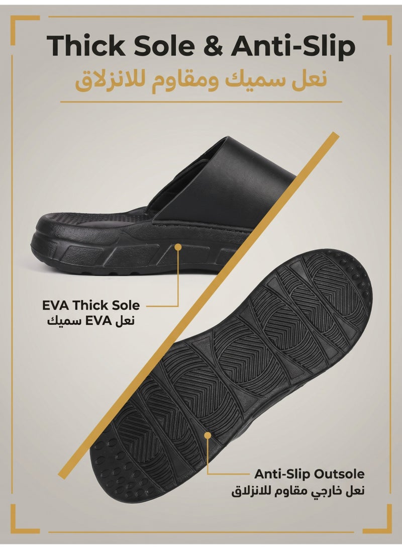 Frostvolt Men's Velcro Adjustable Slide Sandals — PU Leather Upper + Cushion EVA Thick Sole | 3 Colors (Classic Black / Desert Camel / Midnight Navy) | Sizes 39–45 - Image 3