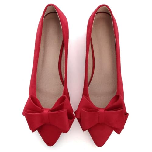 Stunner Womens Bowknot Flower Ballet Flats Pointed Toe Soft Dress Shoes Red 4295 - Image 3