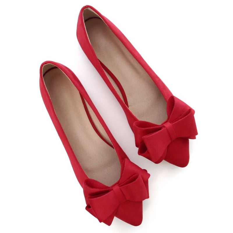 Stunner Womens Bowknot Flower Ballet Flats Pointed Toe Soft Dress Shoes Red 4295 - Image 2