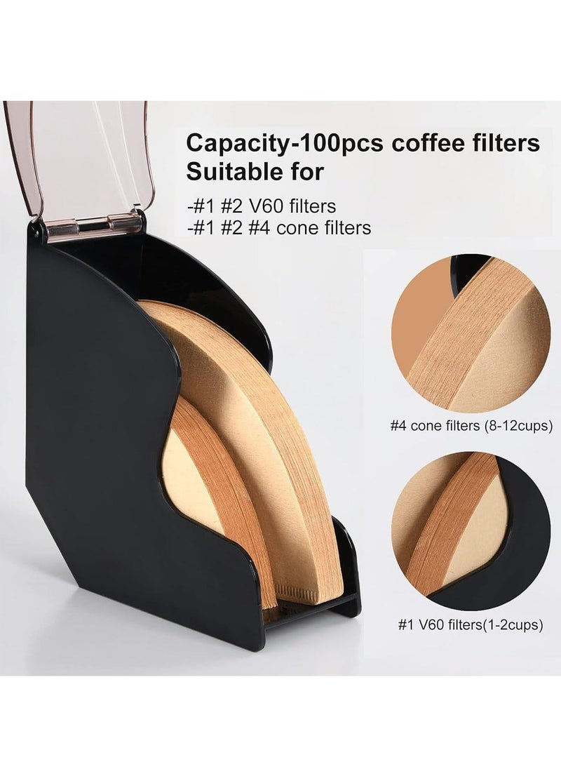 Arabest Coffee Filter Holder, Acrylic Coffee Filter Box with Dustproof Cover, Coffee Filter Paper Holder Storage Dispenser Rack for Kitchen Cafes, Storage Capacity of 100 Pcs Paper Filters  - Image 3