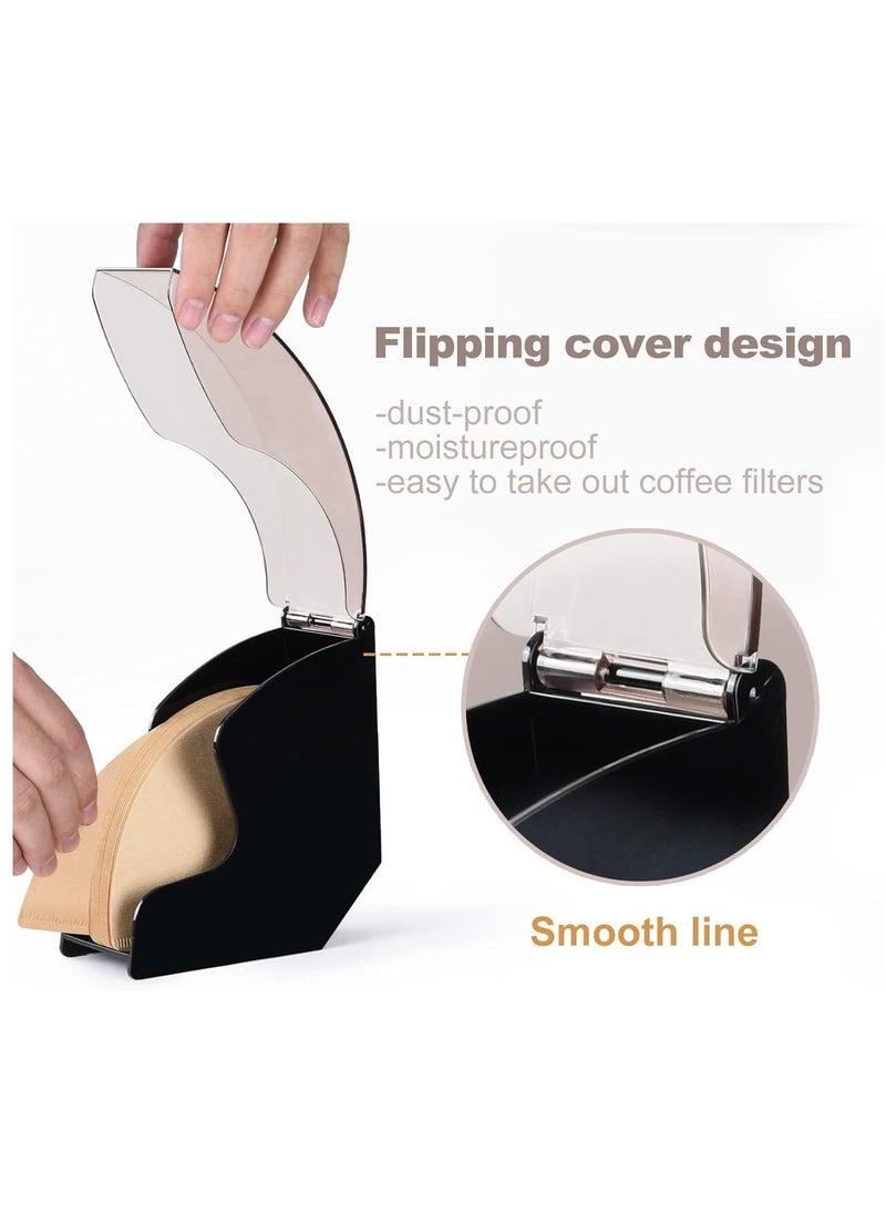Arabest Coffee Filter Holder, Acrylic Coffee Filter Box with Dustproof Cover, Coffee Filter Paper Holder Storage Dispenser Rack for Kitchen Cafes, Storage Capacity of 100 Pcs Paper Filters  - Image 5
