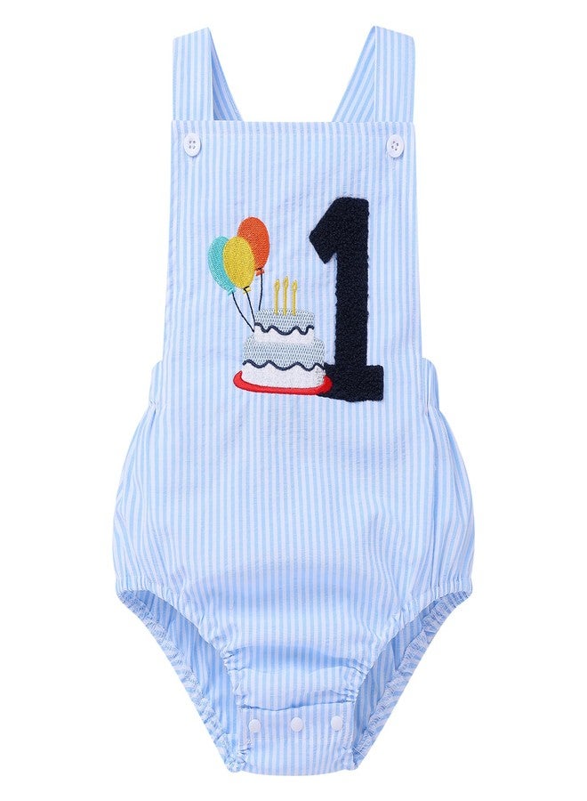AWIBMK Wild One Birthday Outfit Boy Jungle Safari Baby Bubble Romper Backless Overalls Caske Smash Photo Shoot Outfits Blue Cake 12-18 Months - Image 1