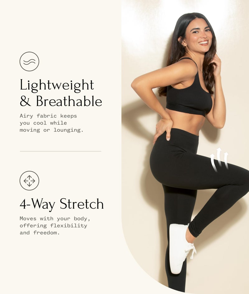 Felina Womenâ€™s Velvety Soft Lightweight Leggings (Black, XX-Large) | 4-Way Stretch Buttery Lounge Pants | Comfortable High Waist Leggings for Women | Cozy Everyday Legging - Image 3