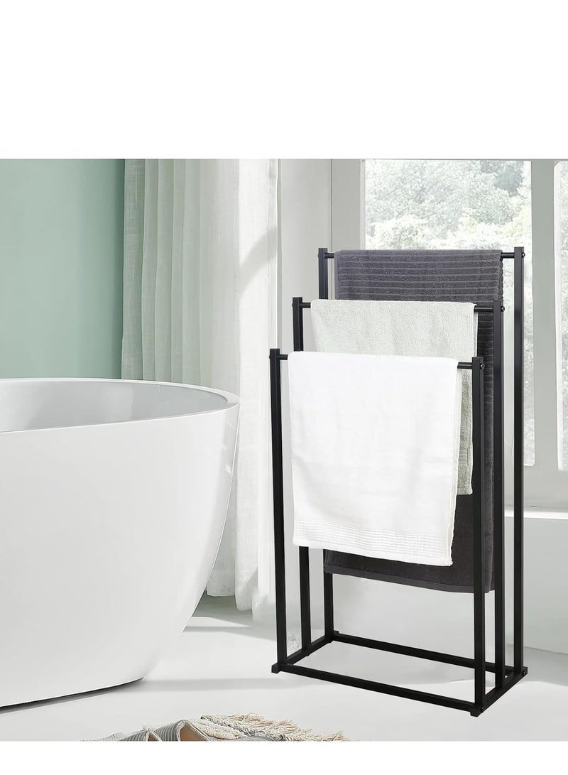 تراسل حامل مناشف قائم بذاته، حامل فولاذي من 3 طبقات من سبائك الصلب، حامل مناشف قائم بذاته، حامل تجفيف البطانيات ورف عرض لمناشف الحمام كبيرة الحجم، بجانب حوض الاستحمام أو الدش - Image 1