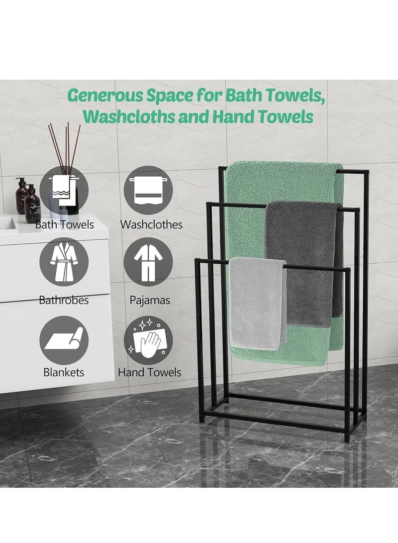 تراسل حامل مناشف قائم بذاته، حامل فولاذي من 3 طبقات من سبائك الصلب، حامل مناشف قائم بذاته، حامل تجفيف البطانيات ورف عرض لمناشف الحمام كبيرة الحجم، بجانب حوض الاستحمام أو الدش - Image 2