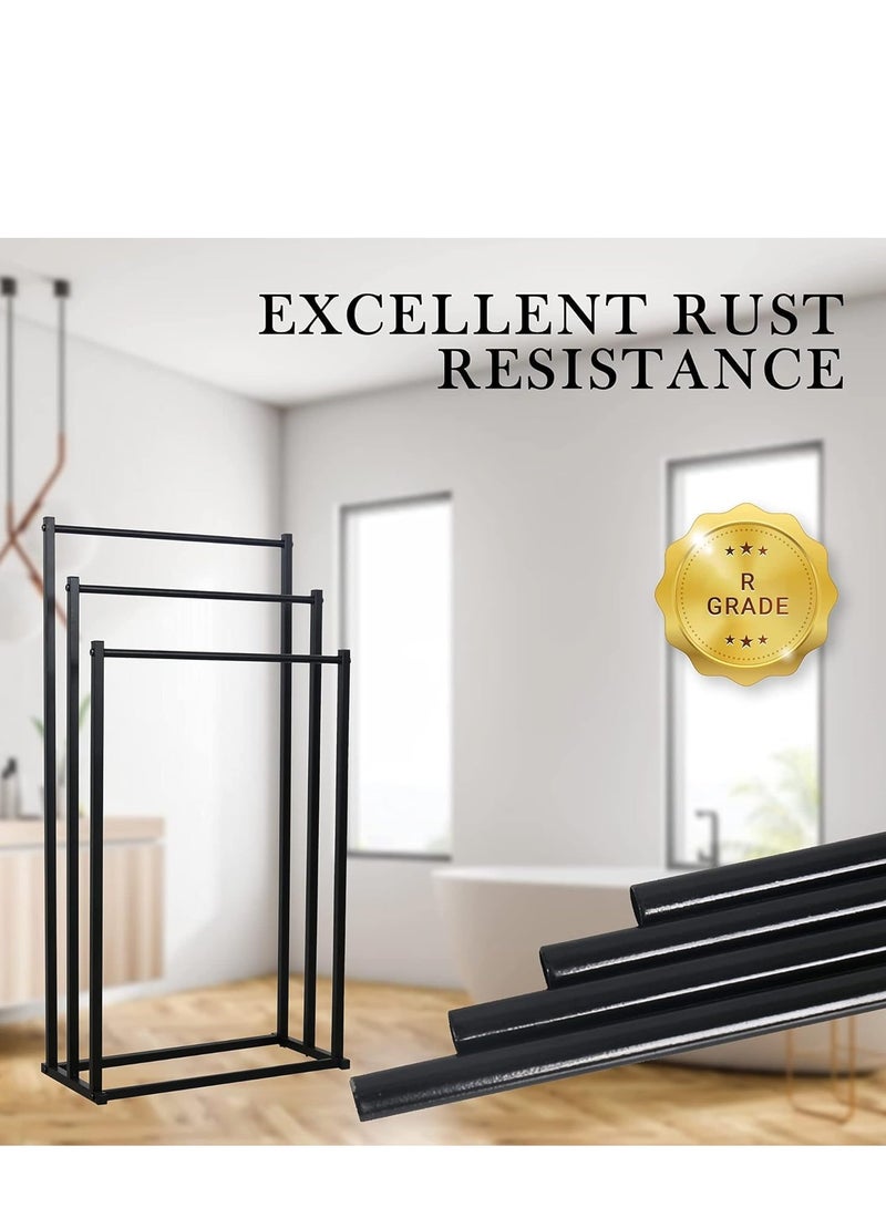 تراسل حامل مناشف قائم بذاته، حامل فولاذي من 3 طبقات من سبائك الصلب، حامل مناشف قائم بذاته، حامل تجفيف البطانيات ورف عرض لمناشف الحمام كبيرة الحجم، بجانب حوض الاستحمام أو الدش - Image 4