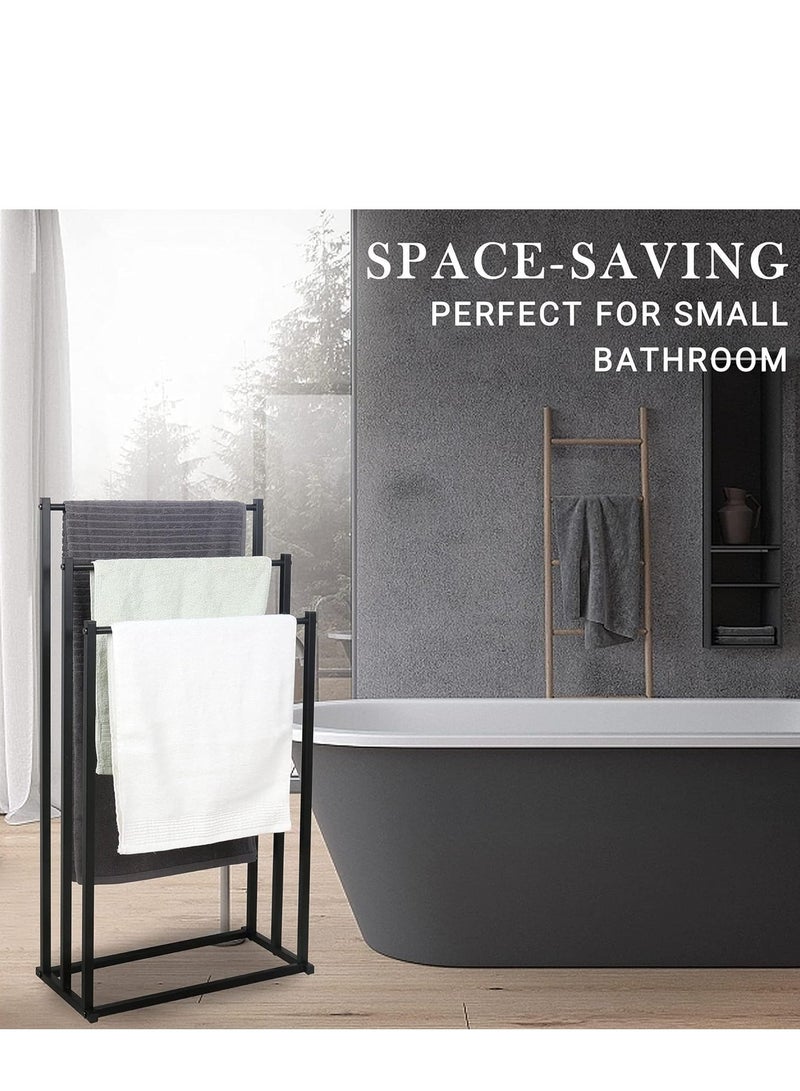 تراسل حامل مناشف قائم بذاته، حامل فولاذي من 3 طبقات من سبائك الصلب، حامل مناشف قائم بذاته، حامل تجفيف البطانيات ورف عرض لمناشف الحمام كبيرة الحجم، بجانب حوض الاستحمام أو الدش - Image 5