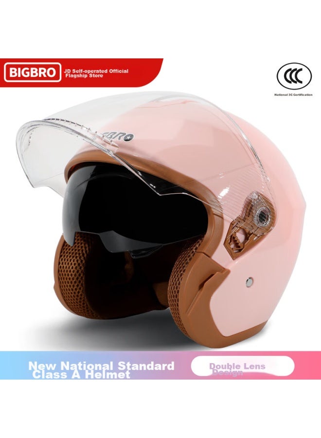 Bigbro602 New National Standard Class A Motorcycle Helmet, Uni, Winter Warm, Electric Scooter Half Helmet, Pink, L - Image 1