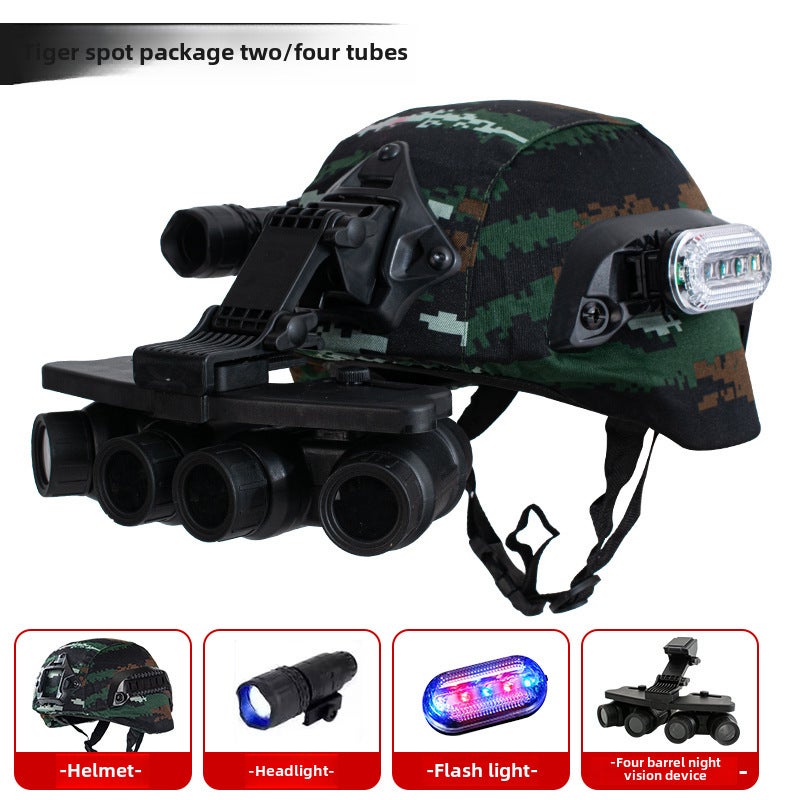 Generic Childrens camouflage outdoor tactical combat helmet FAST field chicken-eating equipment tactical soldier double tube night vision helmet Tiger spot Package 2_4 tubes