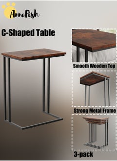 AnneFish 3Pcs C-Shaped Coffee Service Table Set Sofa Side Nesting Table End Table For Home Living Room Bedroom Small Coffee Table Couch Table Metal Frame Easy Assembly  - Image 5