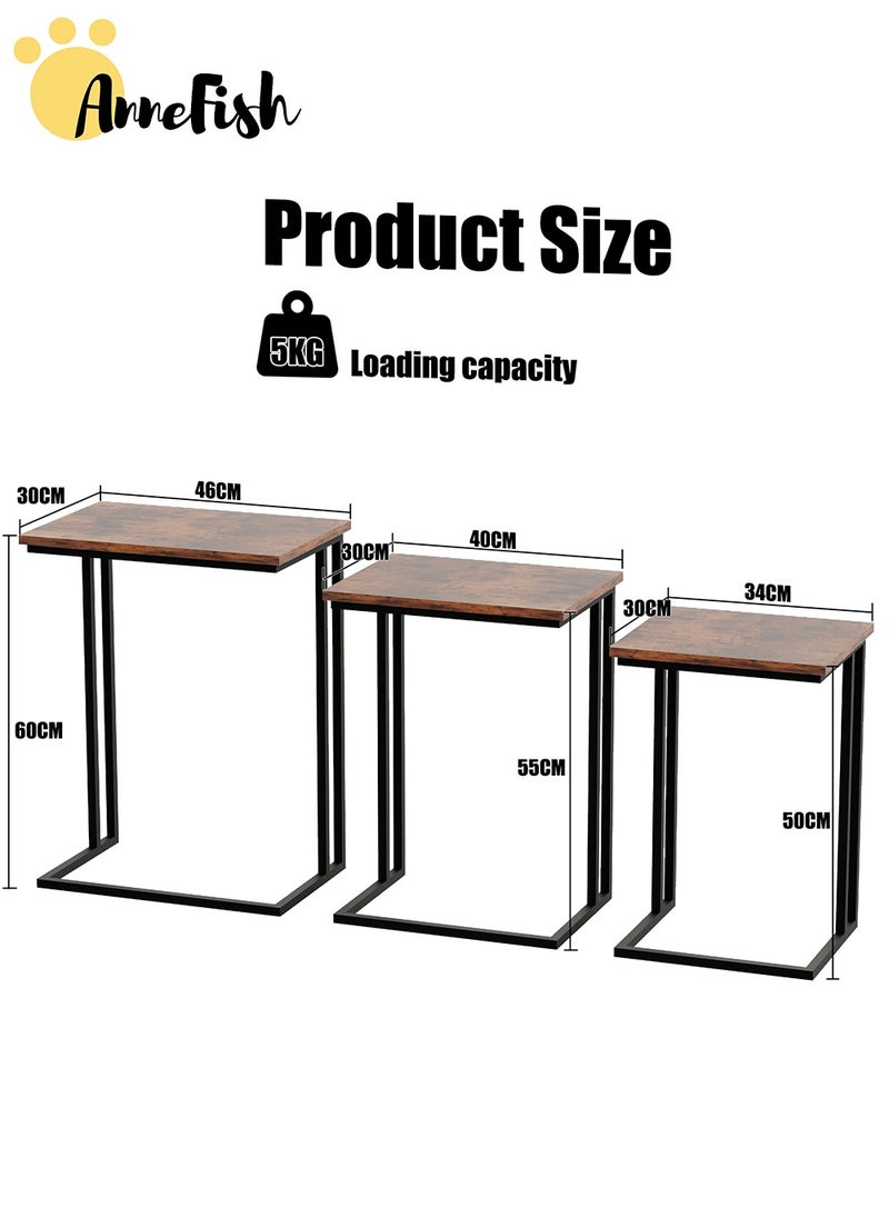 AnneFish - 3Pcs C-Shaped Coffee Service Table Set Sofa Side Nesting Table End Table For Home Living Room Bedroom Small Coffee Table Couch Table Metal Frame Easy Assembly - Image 1