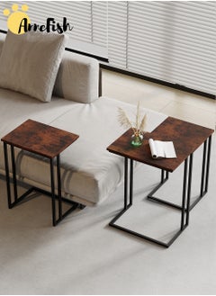 AnneFish 3Pcs C-Shaped Coffee Service Table Set Sofa Side Nesting Table End Table For Home Living Room Bedroom Small Coffee Table Couch Table Metal Frame Easy Assembly  - Image 2
