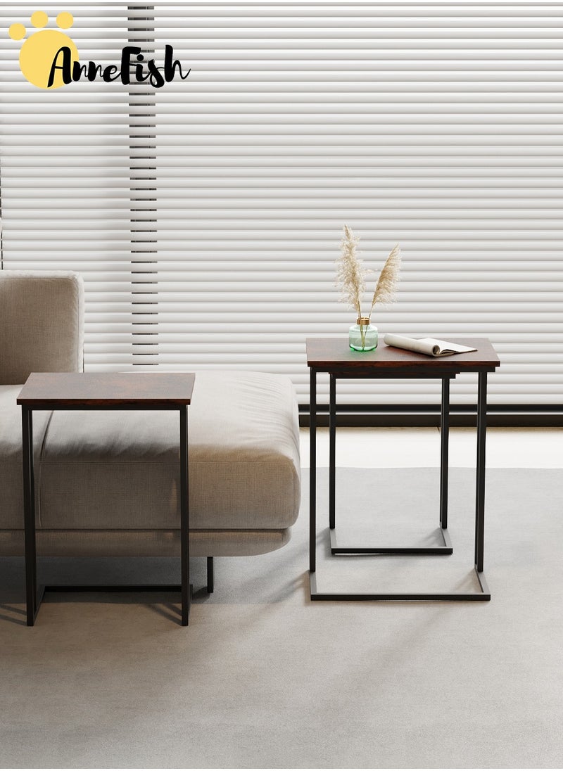 AnneFish - 3Pcs C-Shaped Coffee Service Table Set Sofa Side Nesting Table End Table For Home Living Room Bedroom Small Coffee Table Couch Table Metal Frame Easy Assembly - Image 1