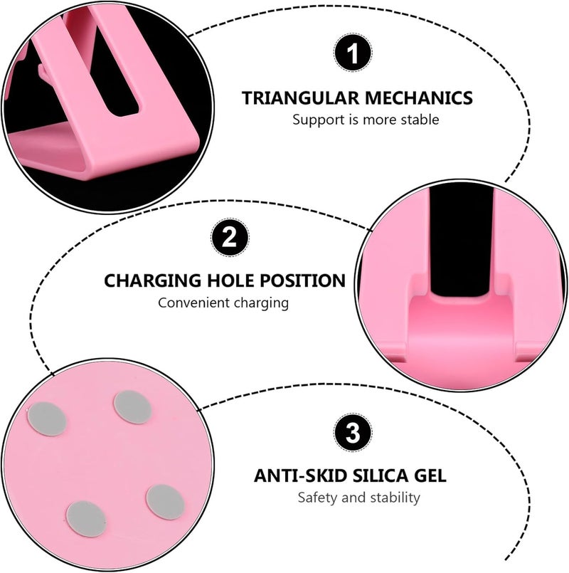 Portable Phone Stand and Desktop Tablet Holder for Home and Office, Pink Plastic Mobile Phone Bracket Compatible with Smartphones and Tablets, Lazy Desktop Support Pad - Image 3