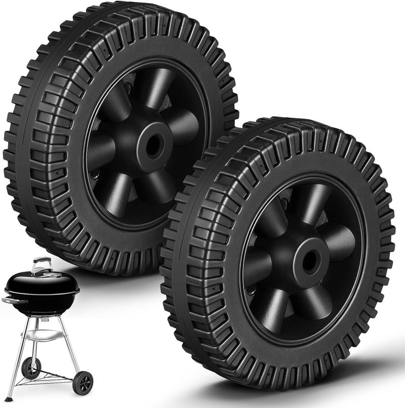 NUOBESTY 2pcs 6 Inch Bbq Grill Wheels Replacement Parts For Grill Cart And Hand Truck, Heavy Duty Plastic Wheels For Universal Barbecue, Utility, And Mower Carts Black - Image 1