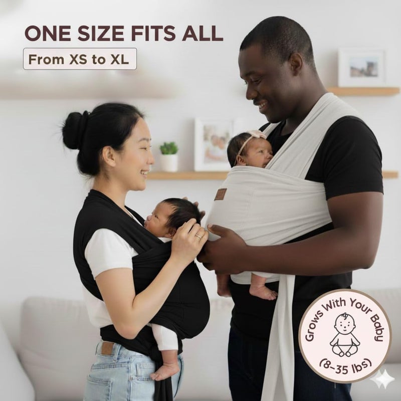 Max&So Baby Wraps Carrier Newborn to Toddler â€“ Soft, Hands-Free & Stretchy â€“ Cotton â€“ Ergonomic, Breathable, Machine Washable â€“ Newborn Baby Sling Carrier â€“ Adjustable Fit (8-35 lbs) - Image 3