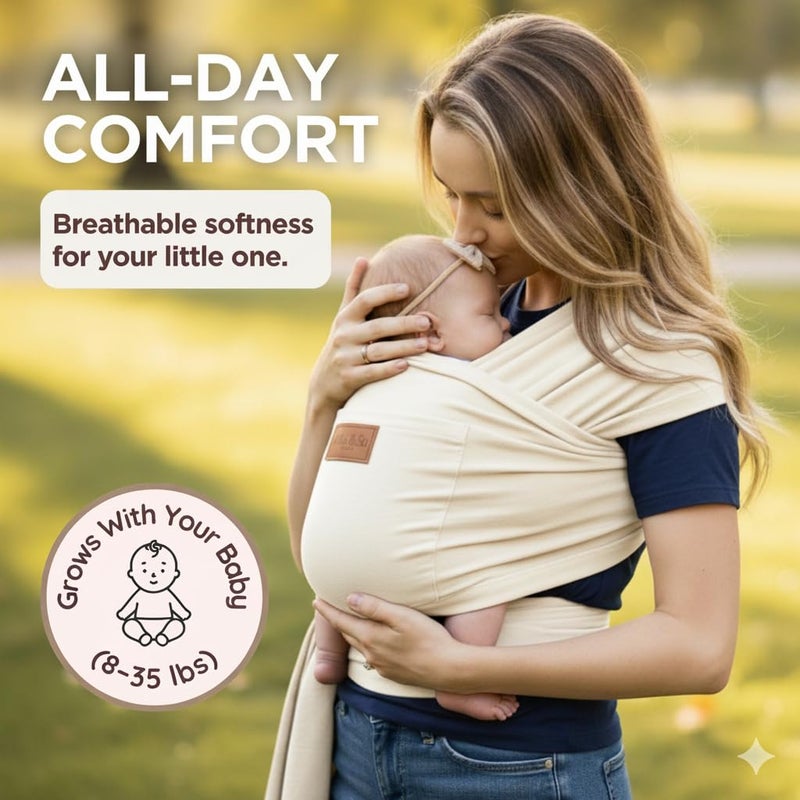 Max&So Baby Wraps Carrier Newborn to Toddler â€“ Soft, Hands-Free & Stretchy â€“ Cotton â€“ Ergonomic, Breathable, Machine Washable â€“ Newborn Baby Sling Carrier â€“ Adjustable Fit (8-35 lbs) - Image 4