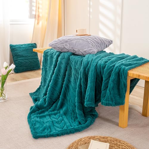 YUSOKI Sherpa Large Throw Blanket Single LayerLight Weight17lb320GMS3D Stylish Design for Gift Home Decor Teal50x65 - Image 3