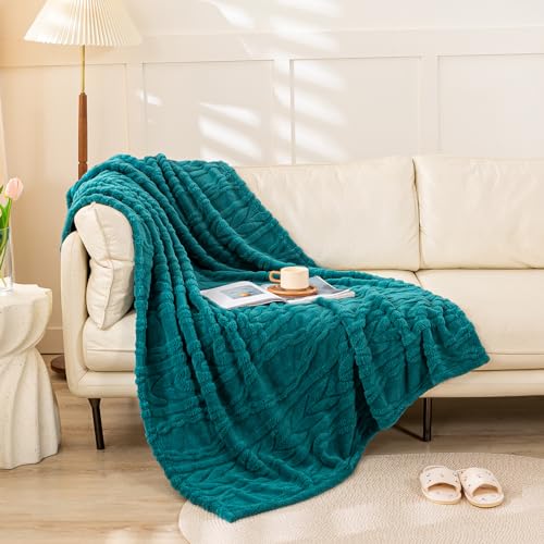 YUSOKI Sherpa Large Throw Blanket Single LayerLight Weight17lb320GMS3D Stylish Design for Gift Home Decor Teal50x65 - Image 1