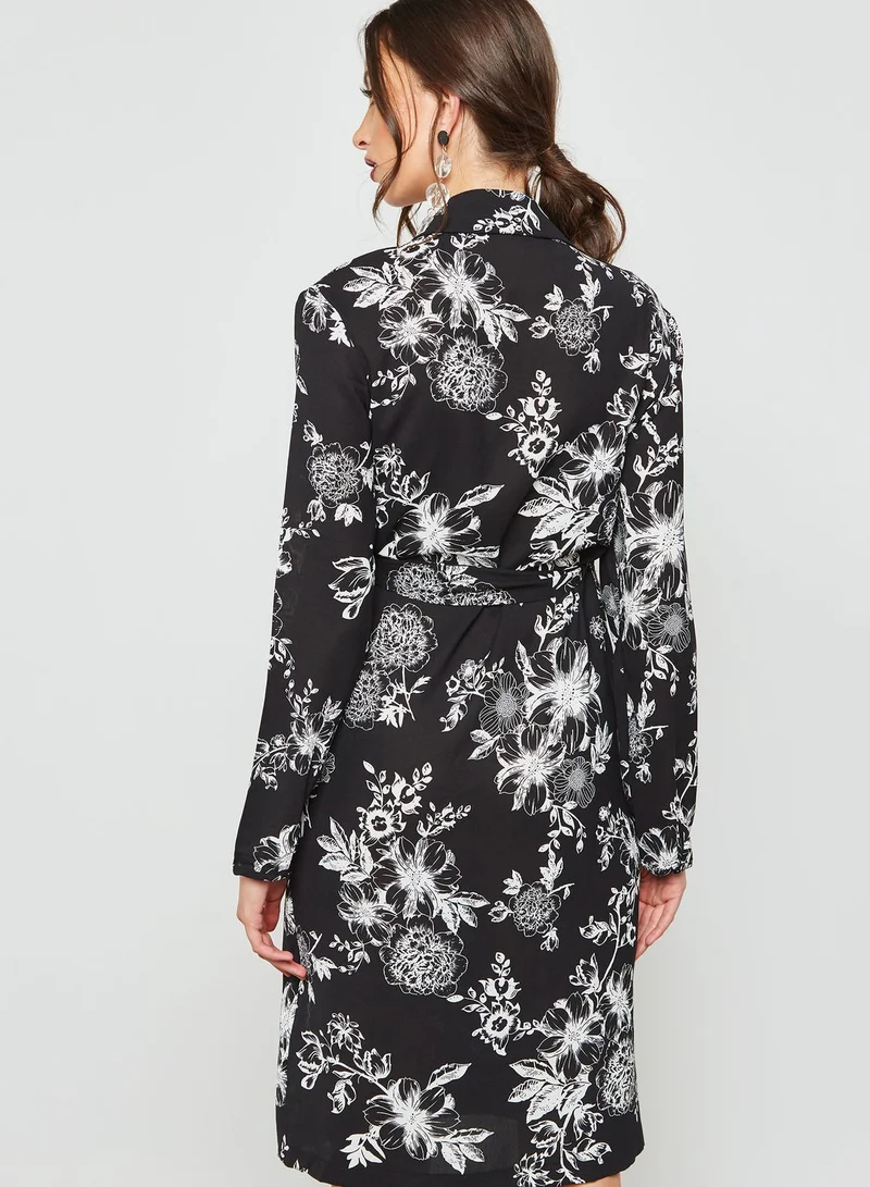 ELLA Floral Print Wrap Front Midi Dress