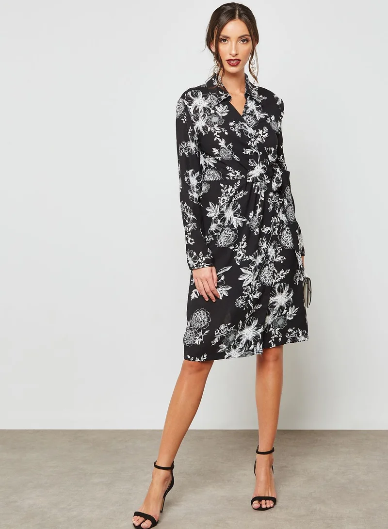 ELLA Floral Print Wrap Front Midi Dress