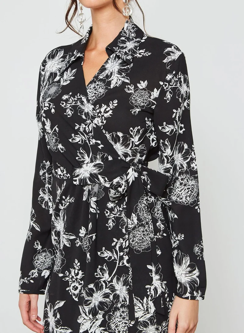 ELLA Floral Print Wrap Front Midi Dress