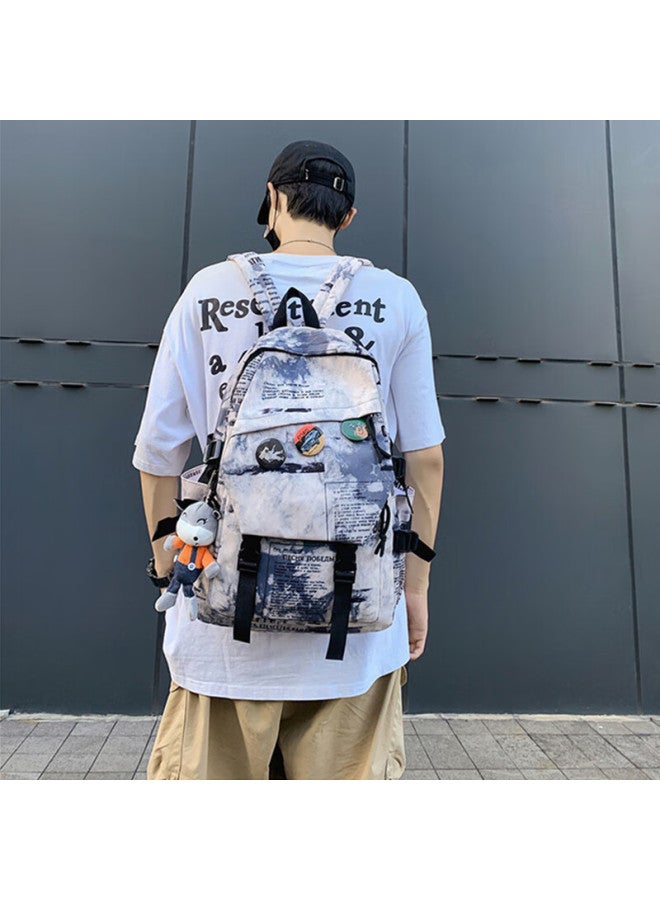 Viney Backpack Uni High School College Students Simple Fashion Large Capacity Double Shoulder Bag Blue - Image 3