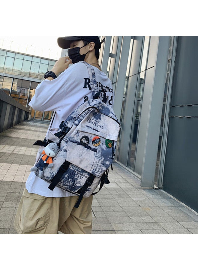 Viney Backpack Uni High School College Students Simple Fashion Large Capacity Double Shoulder Bag Blue - Image 1