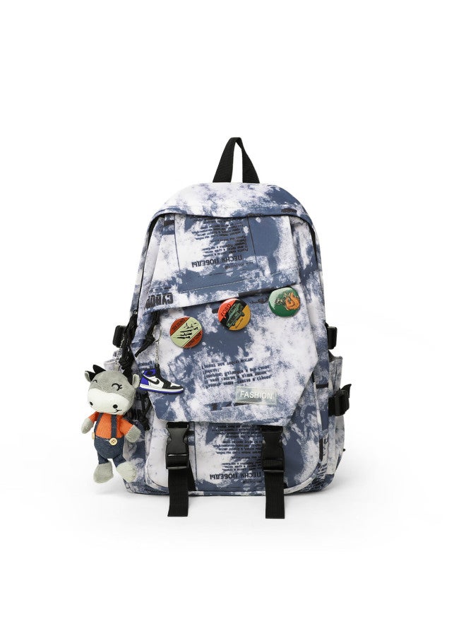 Viney Backpack Uni High School College Students Simple Fashion Large Capacity Double Shoulder Bag Blue - Image 4