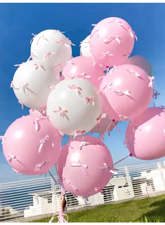 SenRan 32-Piece Pink Latex Balloon Party Set: 10 Latex Balloons, 20 Satin Ribbon Bows & 2 Clear Adhesive Dots - Perfect for Valentine's Day, Birthdays, Weddings, Photoshoots, Princess Parties, Bridal Showers & Bachelorette Decorations - Image 1
