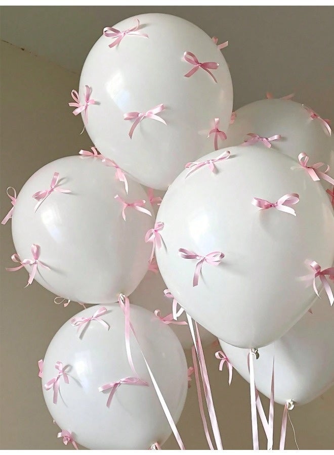 SenRan 32-Piece Pink Latex Balloon Party Set: 10 Latex Balloons, 20 Satin Ribbon Bows & 2 Clear Adhesive Dots - Perfect for Valentine's Day, Birthdays, Weddings, Photoshoots, Princess Parties, Bridal Showers & Bachelorette Decorations - Image 3