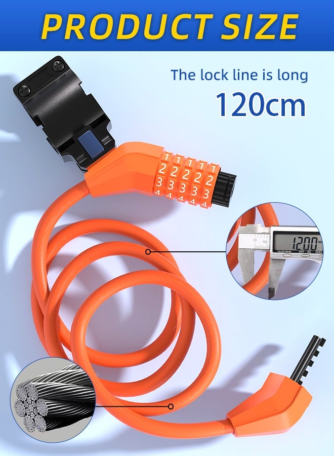 CREEPER قفل دراجة، 1200*12 مم، مع قاعدة قفل مجانية، قفل مركب برتقالي مكون من 5 أرقام - Image 2