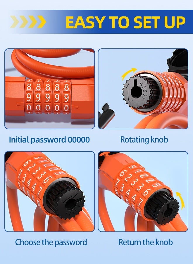 CREEPER قفل دراجة، 1200*12 مم، مع قاعدة قفل مجانية، قفل مركب برتقالي مكون من 5 أرقام - Image 5