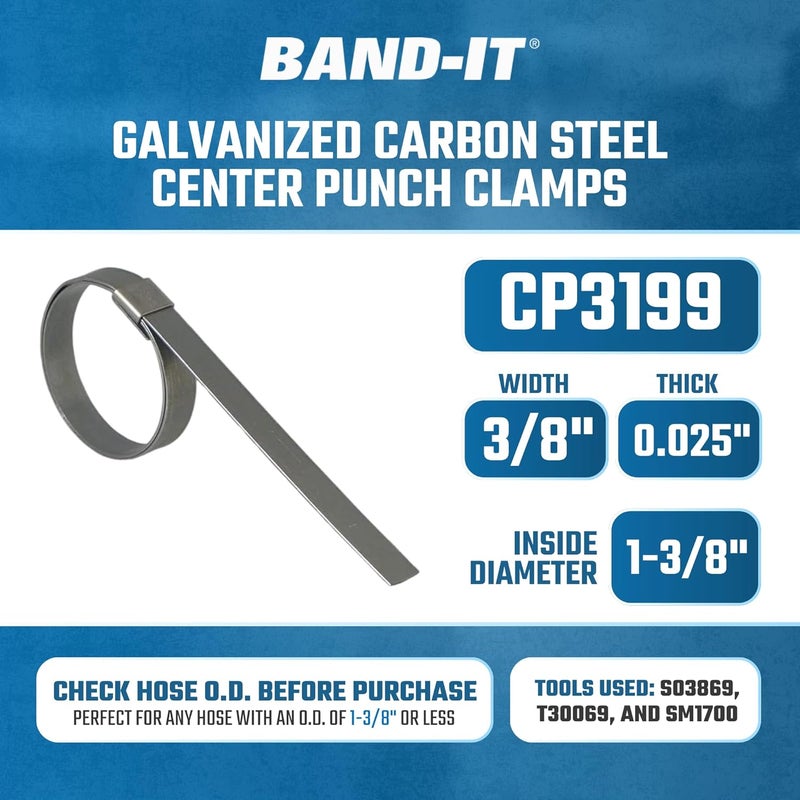 Bandit CP3119 3/8" Wide x 0.025" Thick 1-3/8" Diameter, Galvanized Carbon Steel Center Punch Clamp (100 Per Box) - Image 2