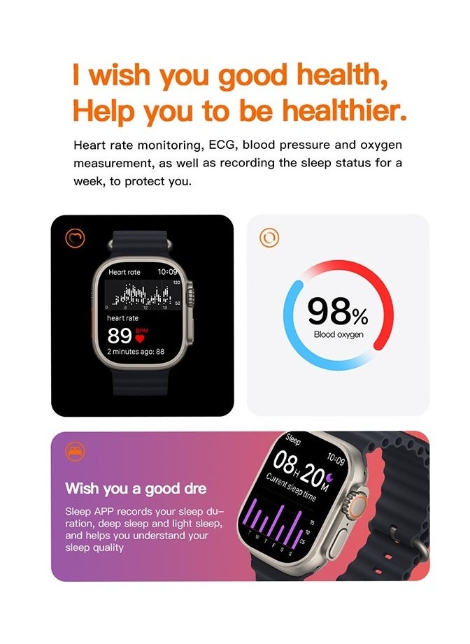 Generic - T10 Ultra Smart Watch 2.09-Inch HD Display with Bluetooth Calling Sleep and Heart Rate Monitoring IP67 Waterproof - Image 1
