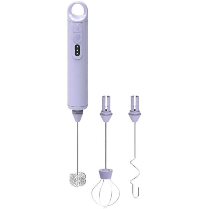 Meichoon Rechargeable Automatic Milk Frother Handheld With 3 Replacement Mixing Heads 3 Speeds For Latte Coffee Hot Chocolate Purple Kt52 Purple - Image 2