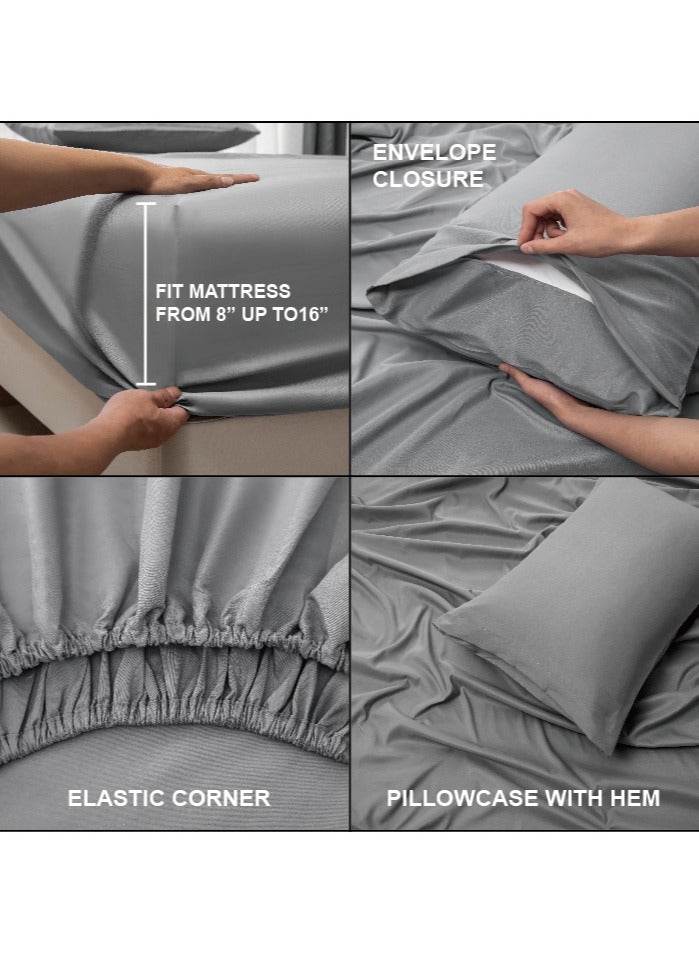 Panax Bedding Single Bed Sheets Set - 3 Piece Bedding - Brushed Microfiber - Shrinkage and Fade Resistant - Easy Care (Light Grey, Single) - Image 4