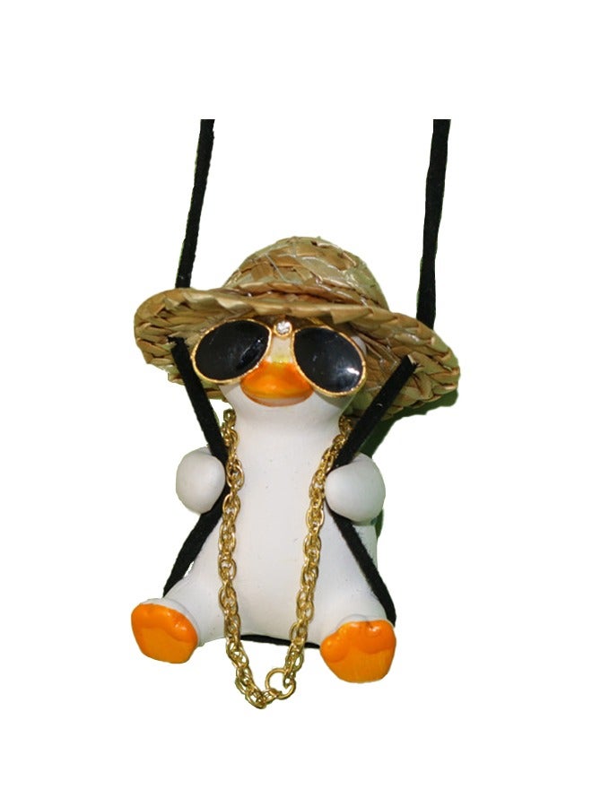 Car rearview mirror Swing Duck Pendant cute cartoon straw hat Schoolbag Style Ornament Creative duck pendant decoration - Image 1