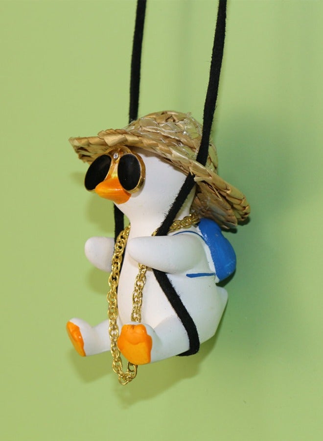 Car rearview mirror Swing Duck Pendant cute cartoon straw hat Schoolbag Style Ornament Creative duck pendant decoration - Image 2