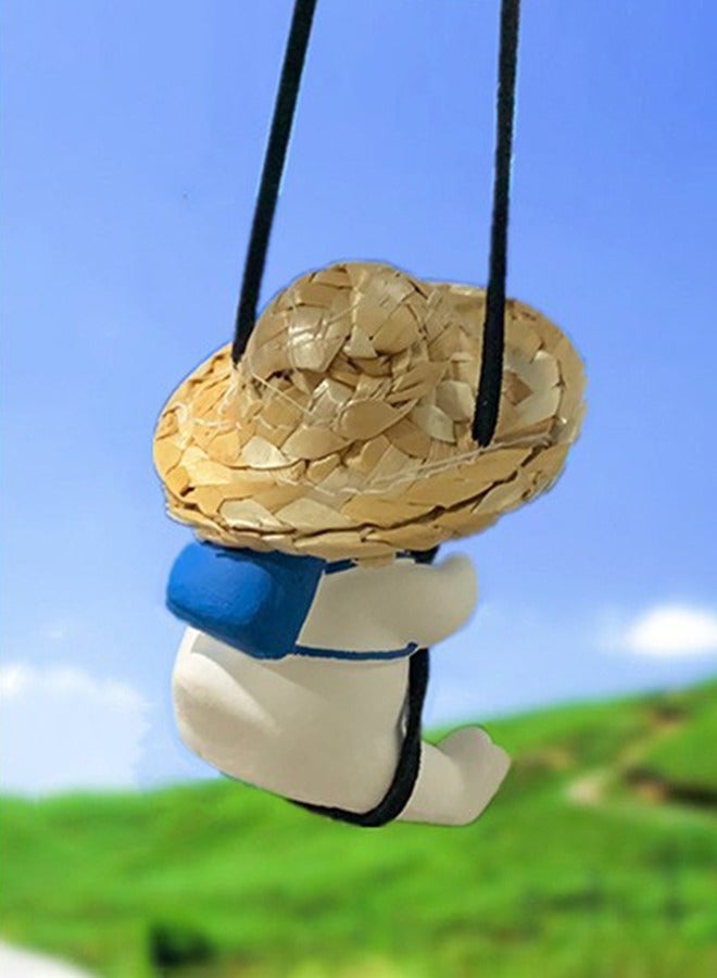 Car rearview mirror Swing Duck Pendant cute cartoon straw hat Schoolbag Style Ornament Creative duck pendant decoration - Image 3