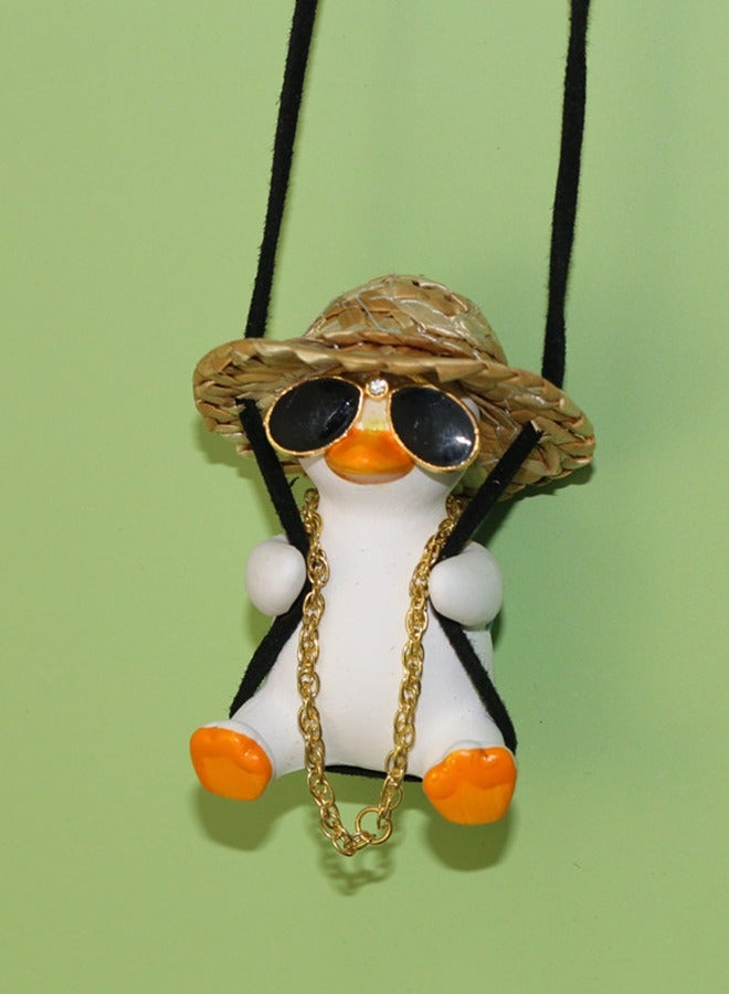 Car rearview mirror Swing Duck Pendant cute cartoon straw hat Schoolbag Style Ornament Creative duck pendant decoration - Image 4