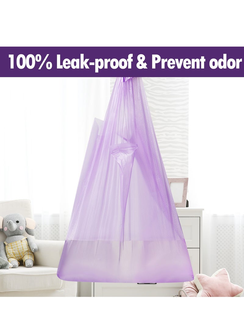 100Pcs Disposal Bags Baby Powder Scented with Handles, Leak Proof Odor Control Trash Bags for Diaper, Dog Poop, Travel, Camping & Menstrual Waste (16x34cm Purple) - Image 3
