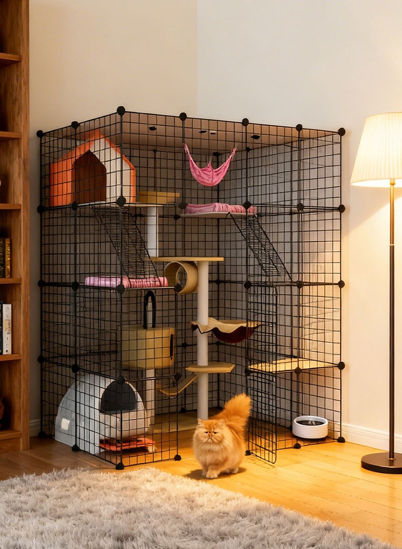 Kidle Large Cat Cage Detachable Indoor DIY Pet Crate Playpen 4-Tier Metal Wire Kennels Enclosures Animal House Fence for 1-5 Cats Exercise Space - Image 4