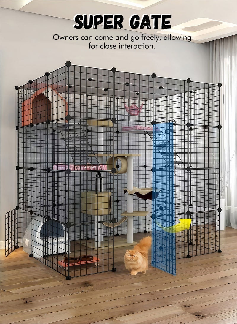 Kidle Large Cat Cage Detachable Indoor DIY Pet Crate Playpen 4-Tier Metal Wire Kennels Enclosures Animal House Fence for 1-5 Cats Exercise Space - Image 2